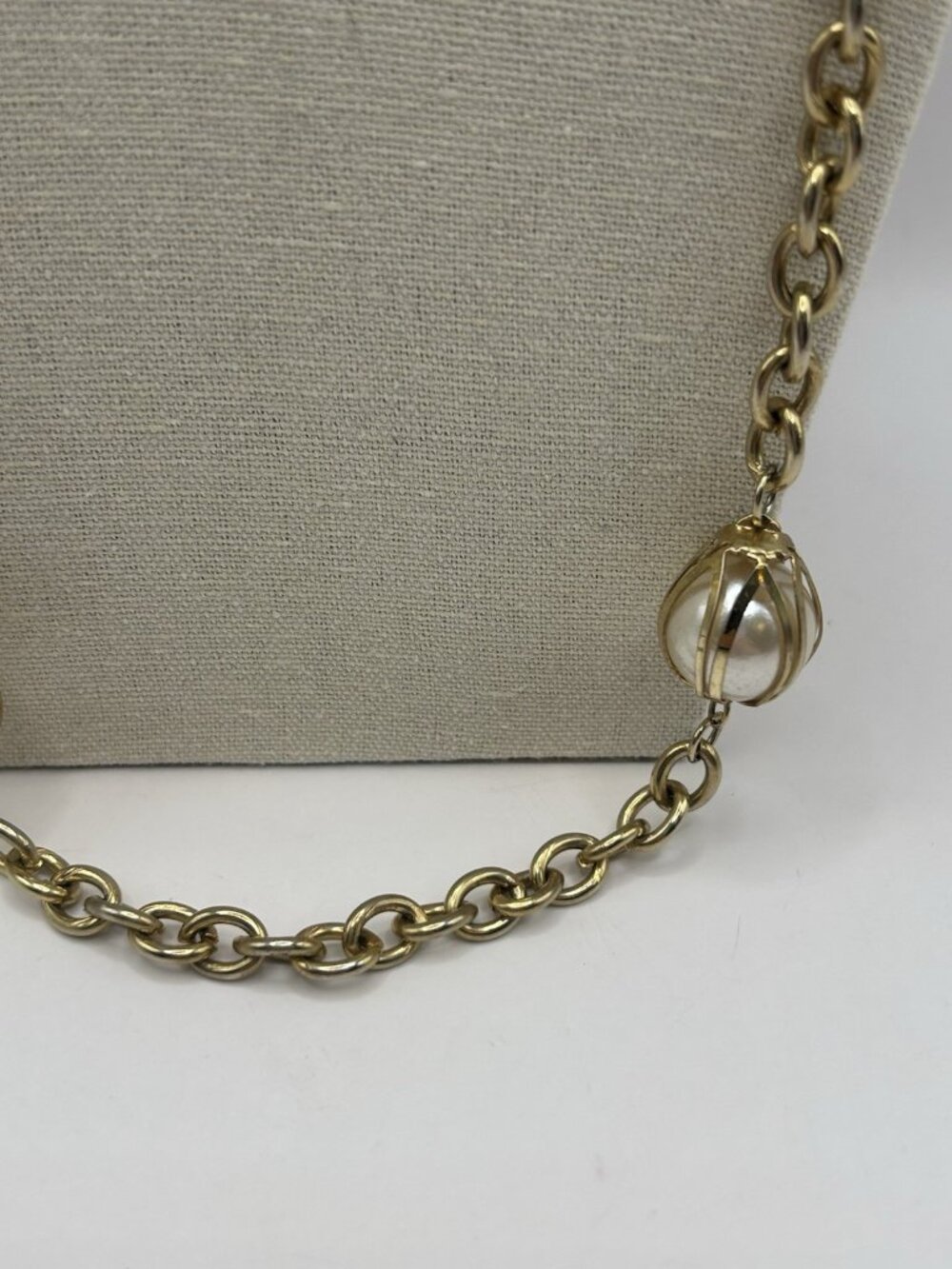 Vintage Gold Tone Chain Faux Pearl Bead Station Necklace Long 30” Cottagecore - Picture 8 of 15